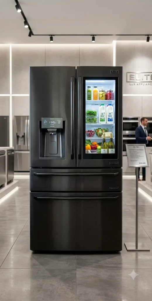 An expert showing a large refrigerator to a shopper on a live call